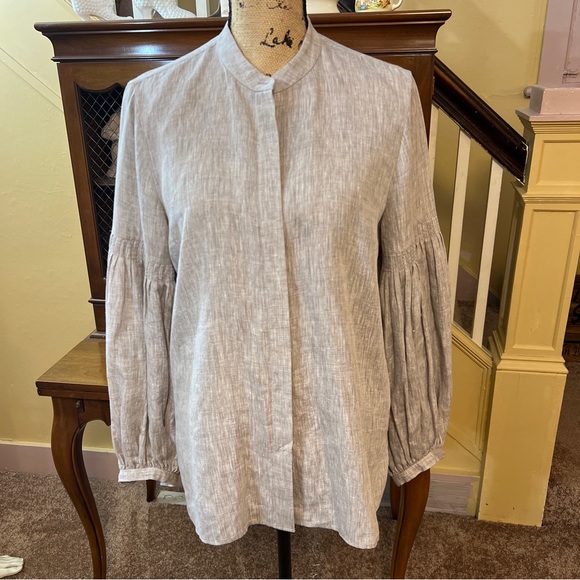 Lafayette 148 Lilo Button Down Linen Blouse in Mink Grey Melange.  Size M.  EUC. - Picture 5 of 16